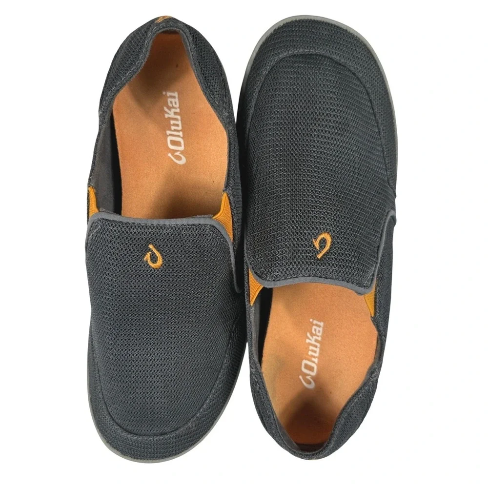 OluKai Nohea Mesh Charcoal Grey Slip On Loafers Shoes Mens 8